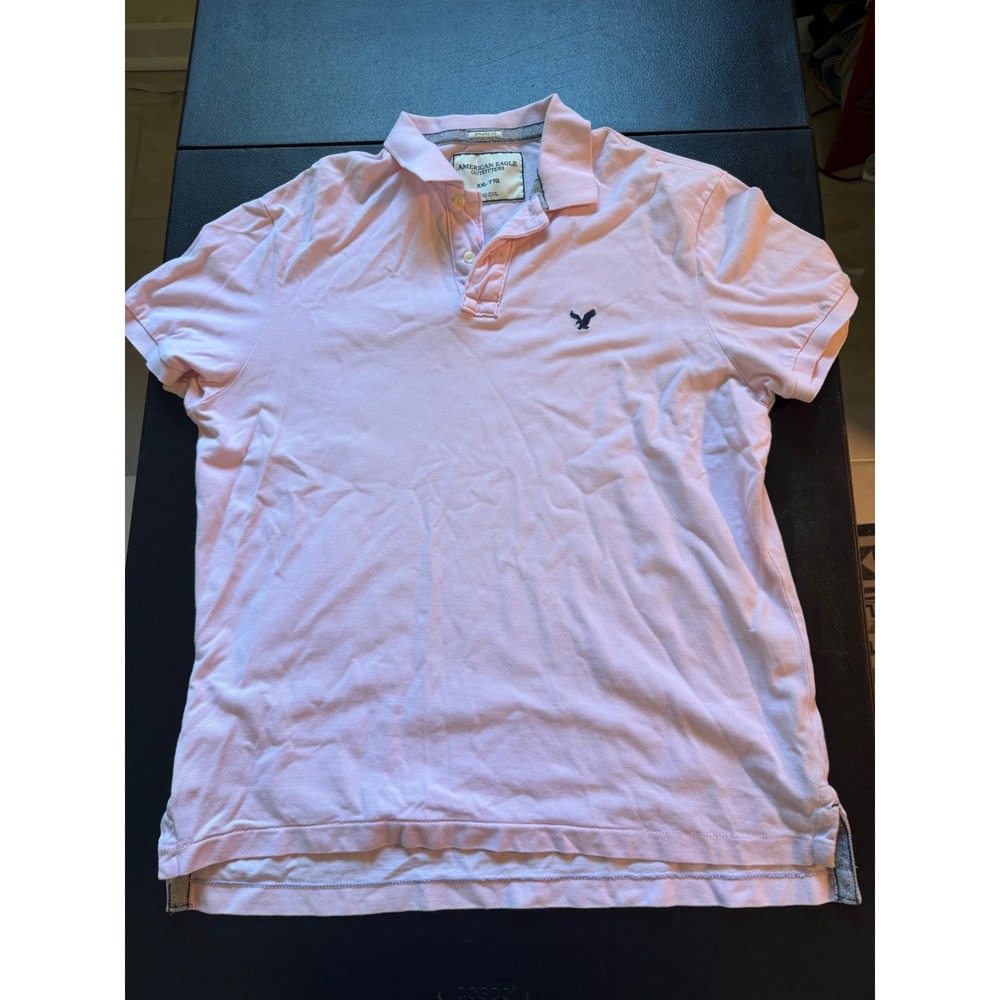 American Eagle Mens XXL Pink Athletic Fit Short Sleeve Cotton Pique Polo Shirt
